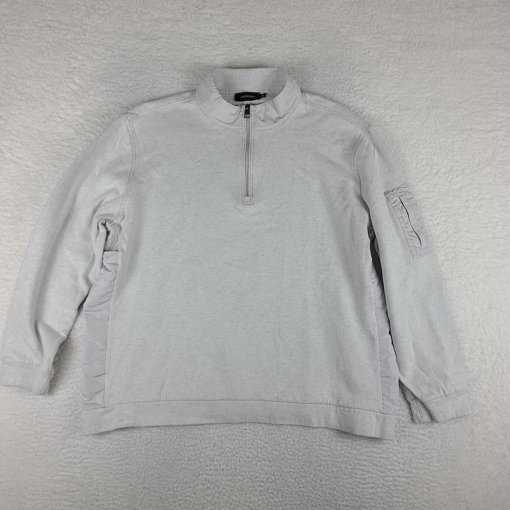 BUGATCHI Sweater Mens 2XL XXL Light Gray Quarter Zip‎ Sweatshirt Cotton Blend